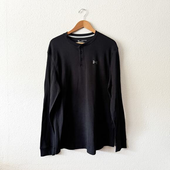 Under Armour Henley Shirt Mens XXL Black Waffle Knit Long Sleeve Casual Classic - Picture 1 of 6